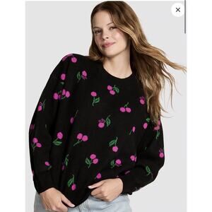 PINK Victoria Secret Cherry Knit Sweater Black Pink Green – New. Size Small